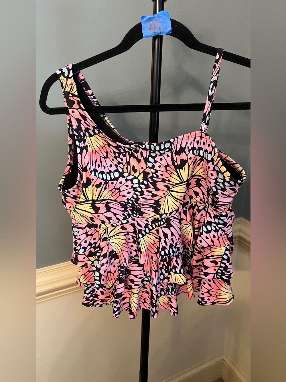 Butterfly-Print Ruffle Camisole in Pink & Yellow